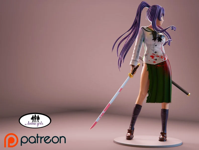 Saeko Busujima anime figure in school uniform holding a sword