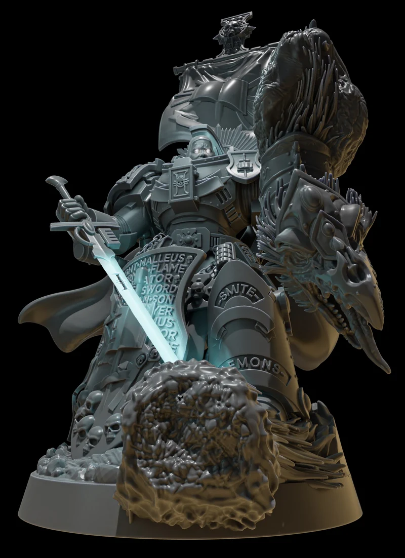 Silver Warp Daddy Warhammer 40,000 armored warrior STL figure with sword and creature details