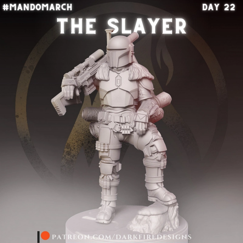 Star Wars-inspired armored figure with rifle on a rocky display base