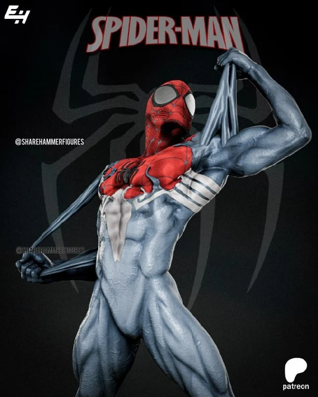 Spider-Man Marvel figure in a red and blue-gray suit with web strands
