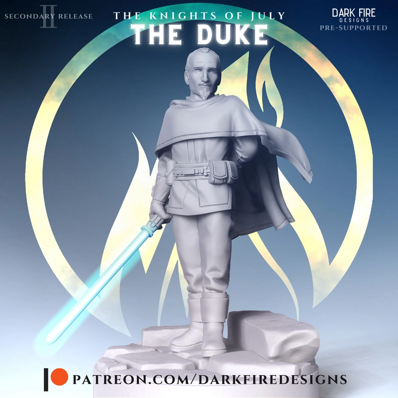 The Duke Star Wars figure with cape, lightsaber, utility belt, and display base