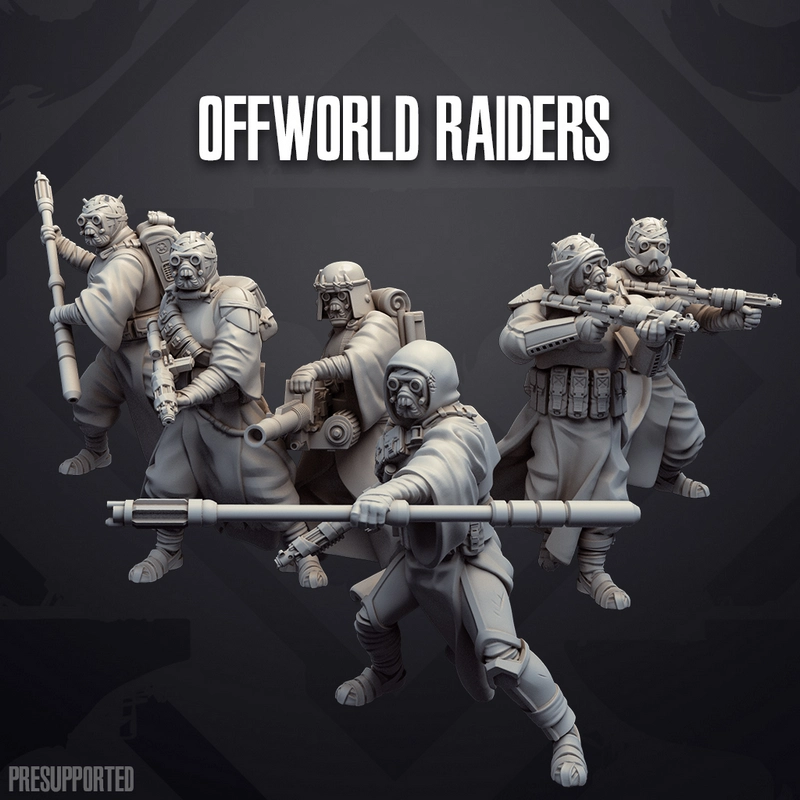 Group of Star Wars Tusken Raiders figures with staffs, blasters, robes, and masks