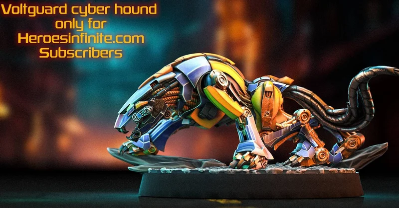 Voltguard Cyberhound cybernetic hound statue with armor and cable tail