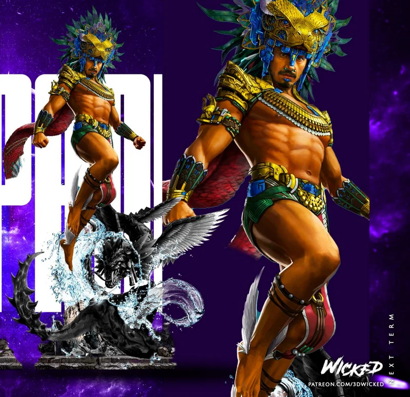 Namor Marvel sculpture with ornate headdress, winged ankles, armor, and aquatic base