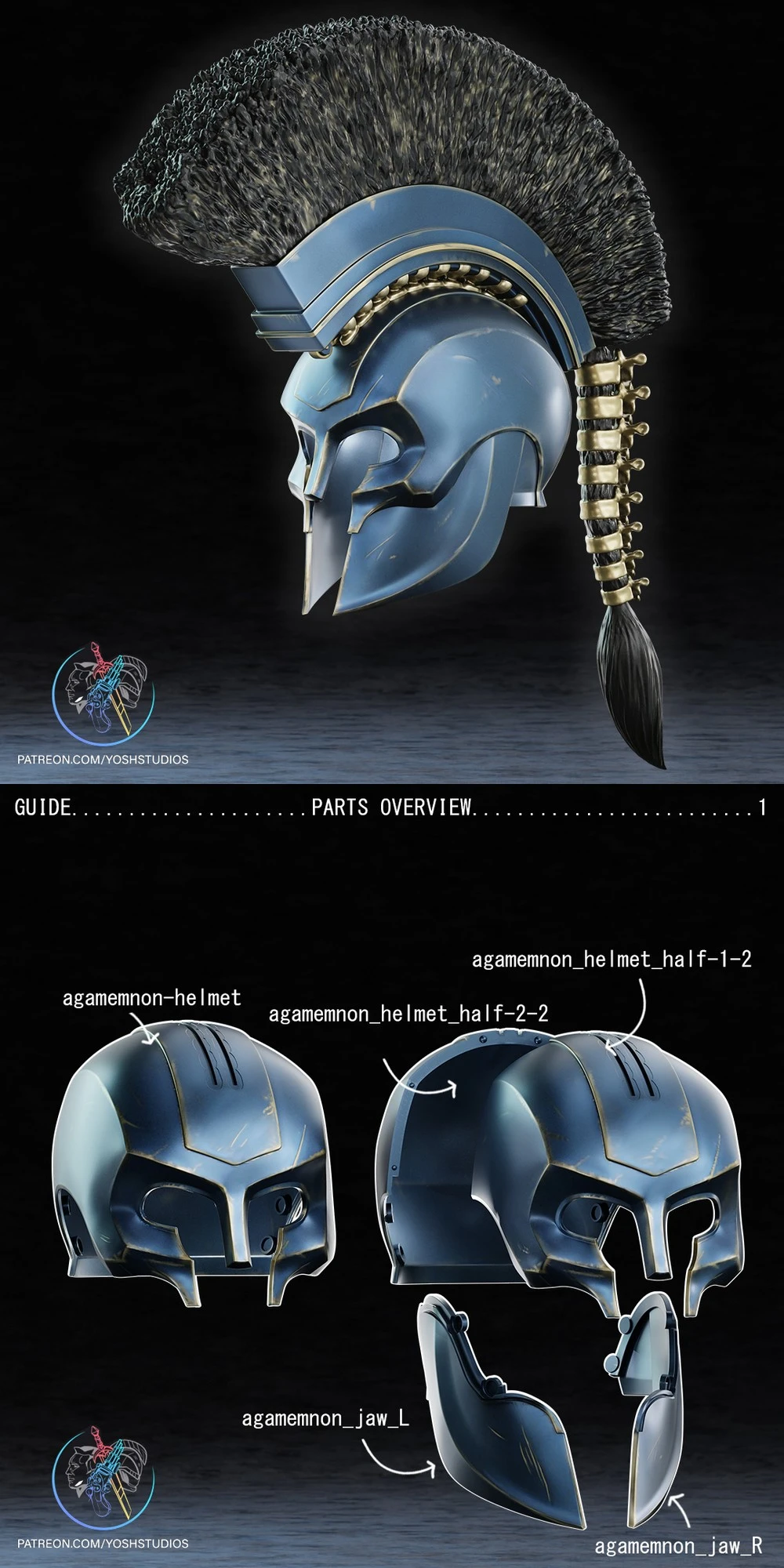 Agamemnon Helmet STL render Agamemnon Helmet 3D printable STL model
