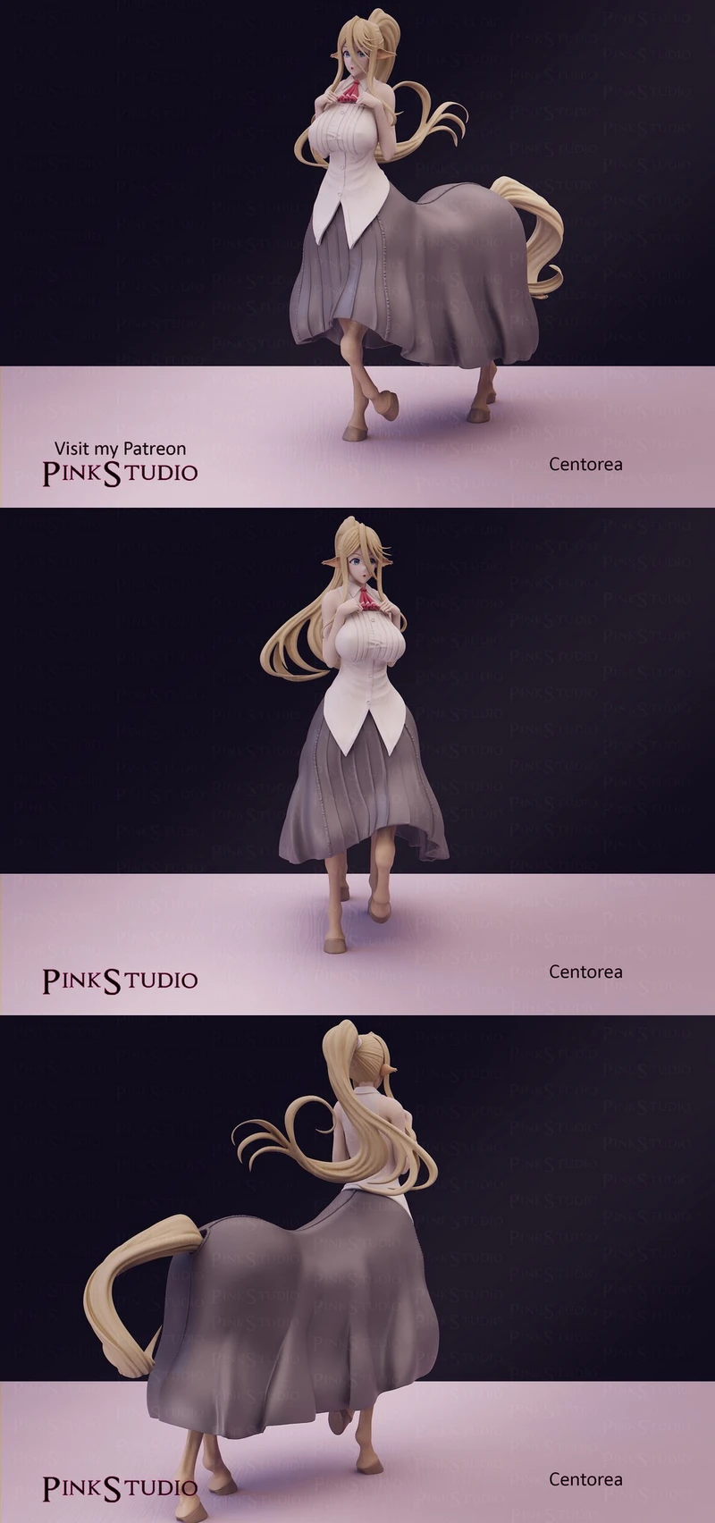 Centorea from Monster Musume shown as a female centaur figure in a flowing dress