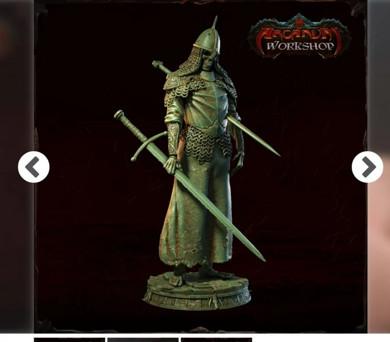 Armored fantasy skeleton lieutenant miniature with two swords on a round base