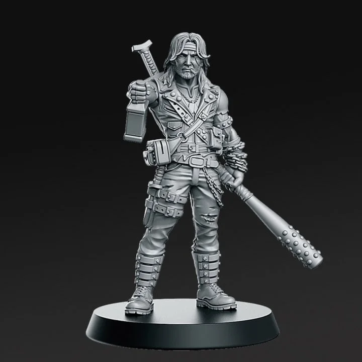 Gerardo from Wasteland fantasy warrior figure with armor, weapons, and a display base