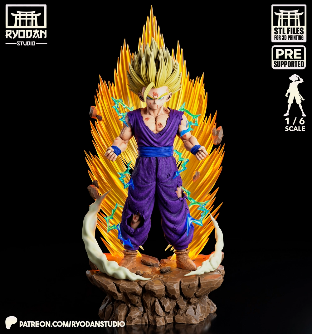 Gohan SSJ2 β Dragon Ball STL render Gohan SSJ2 β Dragon Ball 3D printable STL model