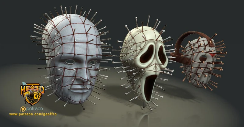 Pinhead Mask — Hellraiser STL render Pinhead Mask — Hellraiser 3D printable STL model