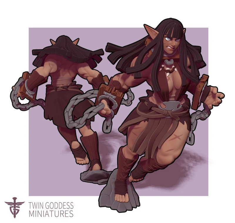 Kaelith Elf Barbarian STL render Kaelith Elf Barbarian 3D printable STL model