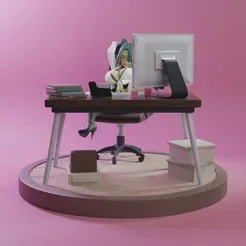 Office Goblin Girl Takes a Break STL render Office Goblin Girl Takes a Break 3D printable STL model