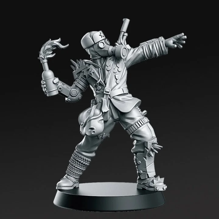 Kolotov armored character figure holding a flame-topped bottle on a round base