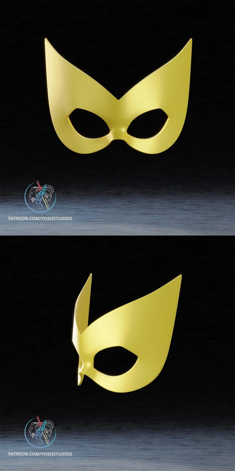 Gold Marvel Girl mask with pointed corners and large eye openings