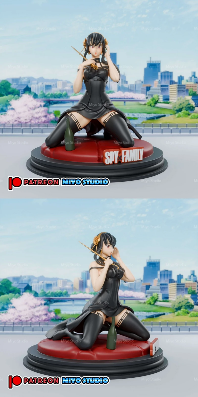 Seated Yor Forger figure from Spy x Family in a black dress