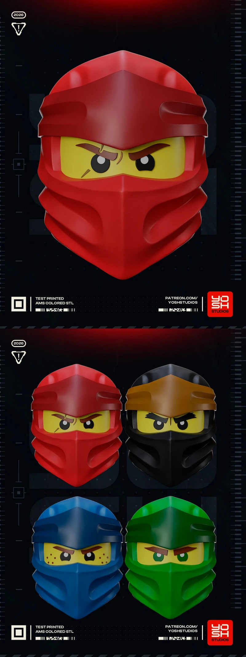 Red Ninjago-inspired ninja helmet with angular brow and layered mask details
