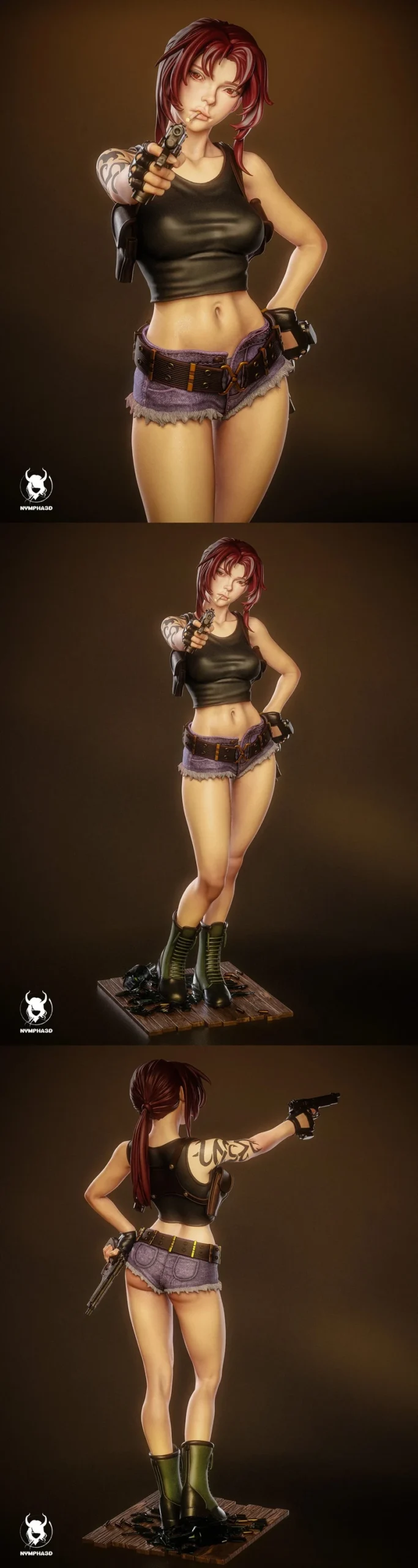 Revy from Black Lagoon holding pistols on a square display base