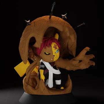 Pikachu Gaara — Pokémon / Naruto STL render Pikachu Gaara — Pokémon / Naruto 3D printable STL model