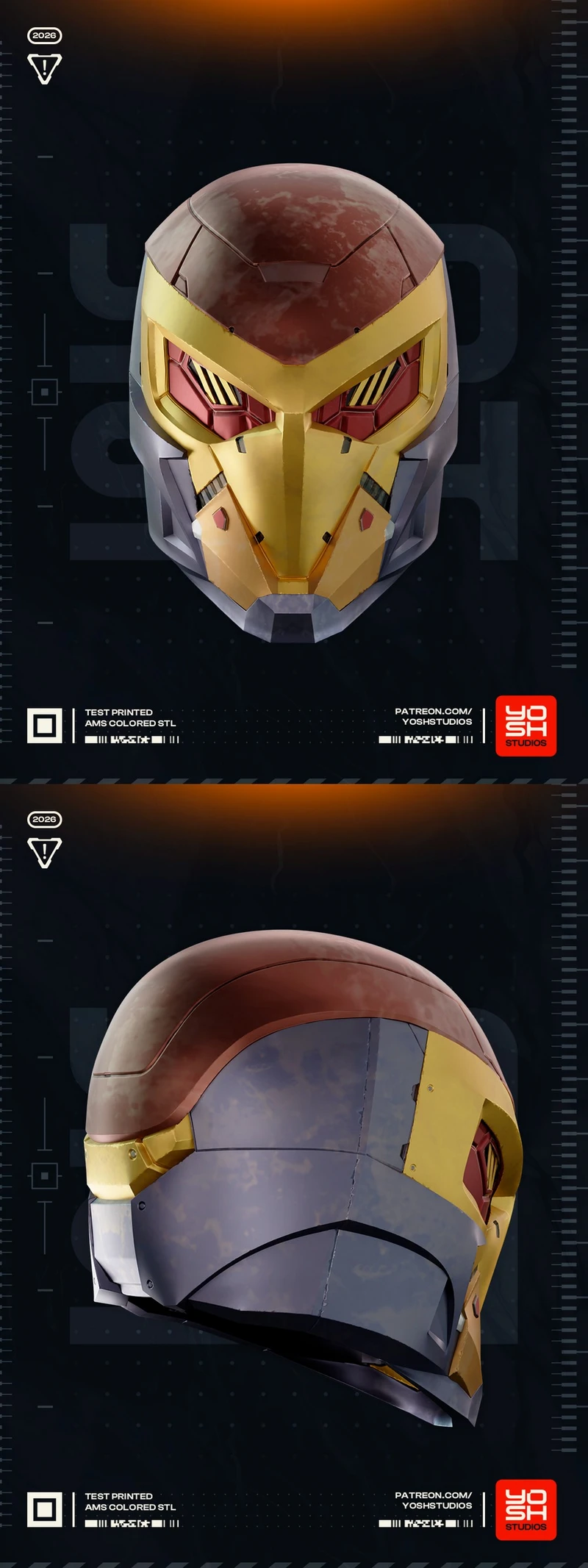 Kamen Rider Shocker helmet with gold armor and red eye grilles