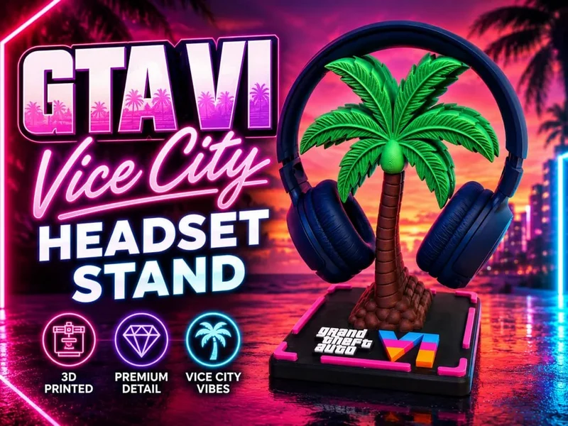 GTA VI Vice City Headphone Holder — Grand Theft Auto VI STL render GTA VI Vice City Headphone Holder — Grand Theft Auto VI 3D printable STL model
