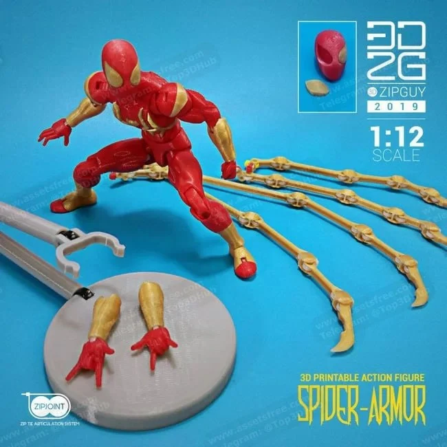 Red-and-gold Spider Armor articulated superhero figure with web accessories