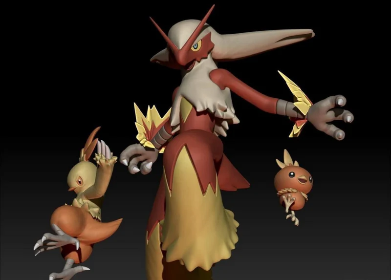 Torchic Combusken Blaziken — Pokémon 3D printable STL model