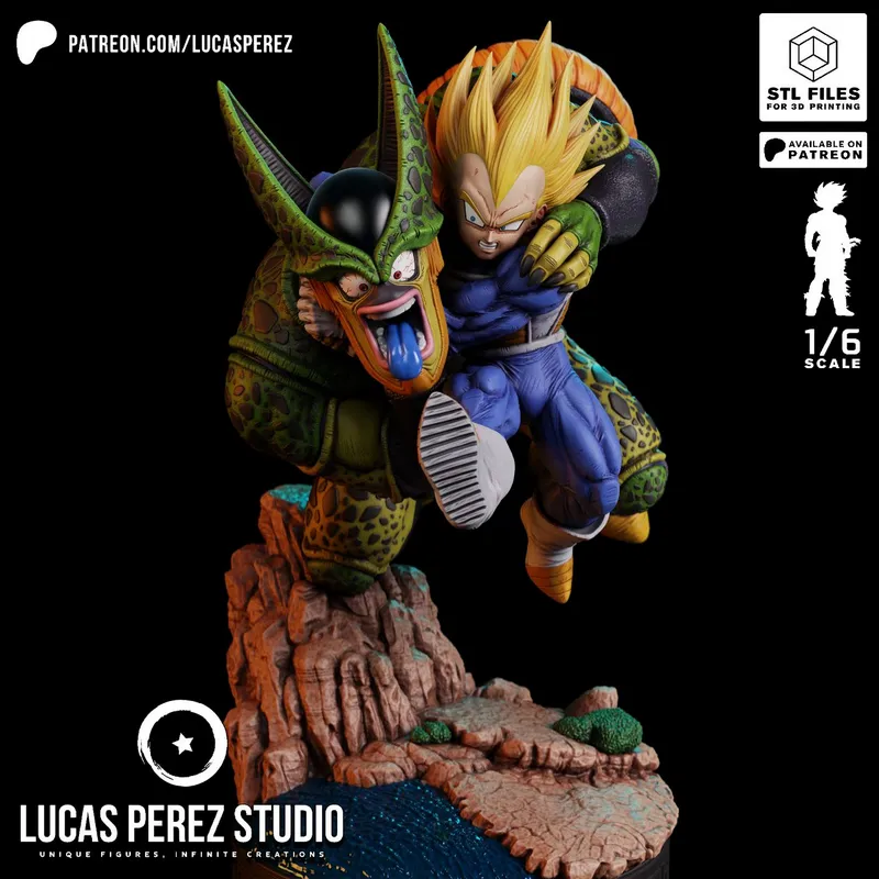 Vegeta SSJ vs Semi-Perfect Cell — Dragon Ball 3D printable STL model