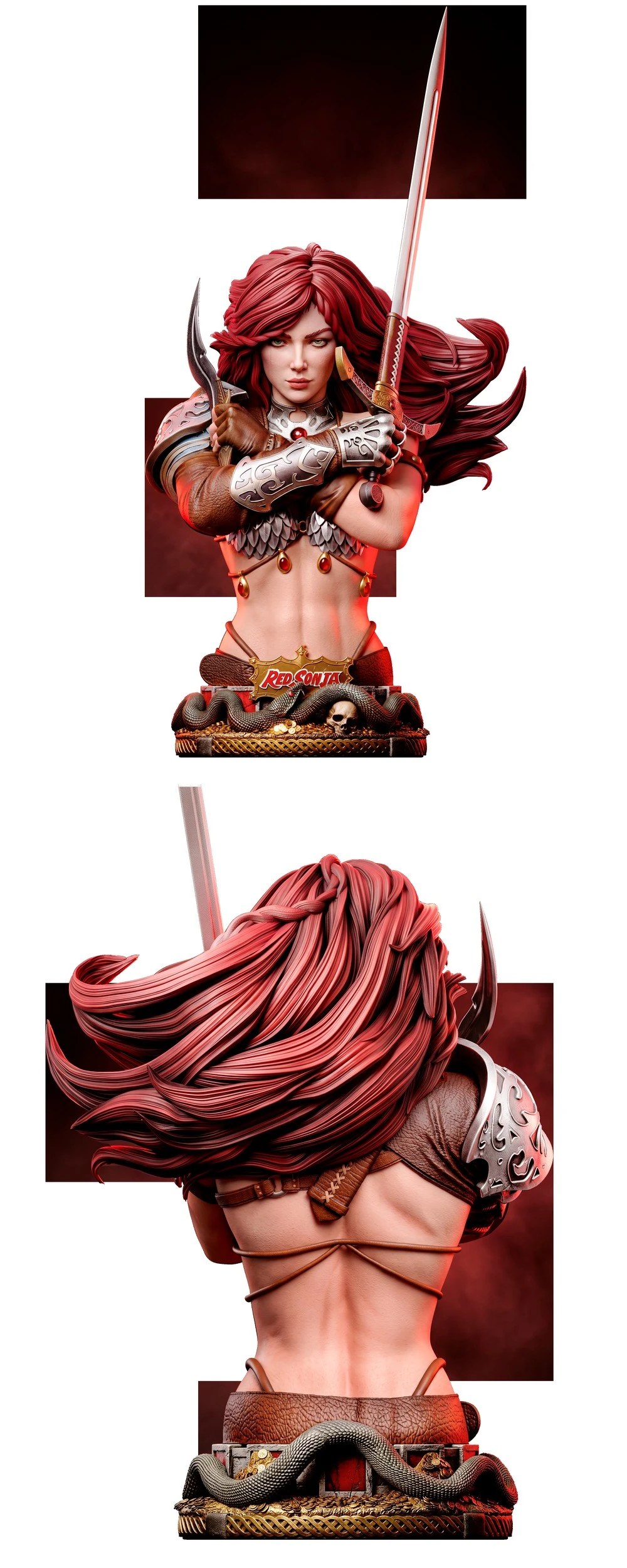 Red Sonja Portrait Bust — Red Sonja STL render Red Sonja Portrait Bust — Red Sonja 3D printable STL model