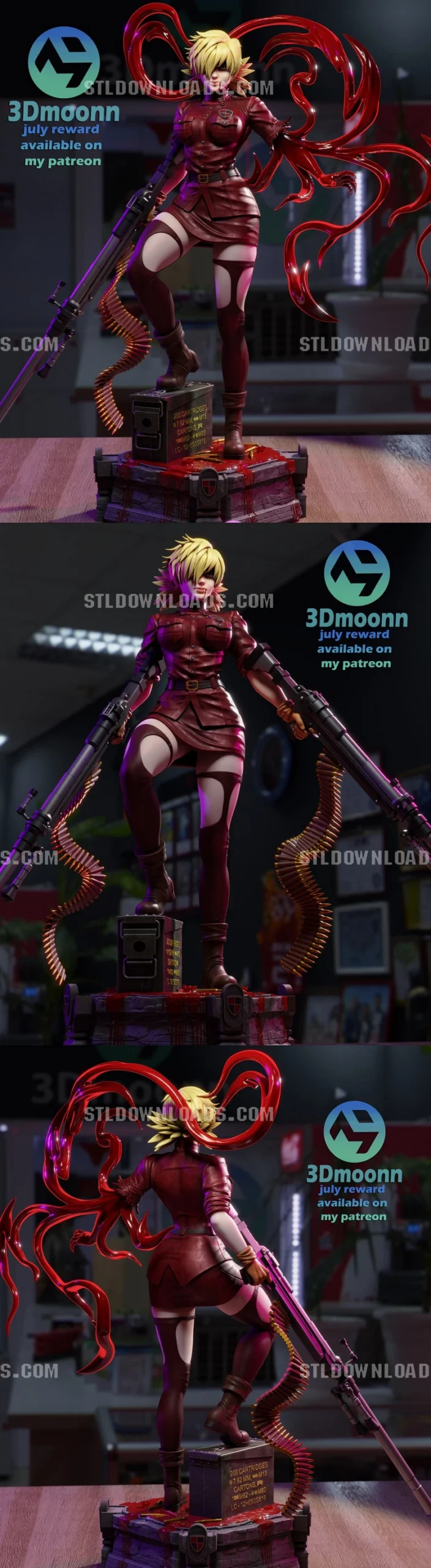 Seras Victoria Hellsing figure with twin guns, ammunition belts, and red tentacles