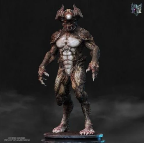 Corben Zoanoid Guyver creature statue with horns, claws, and display base