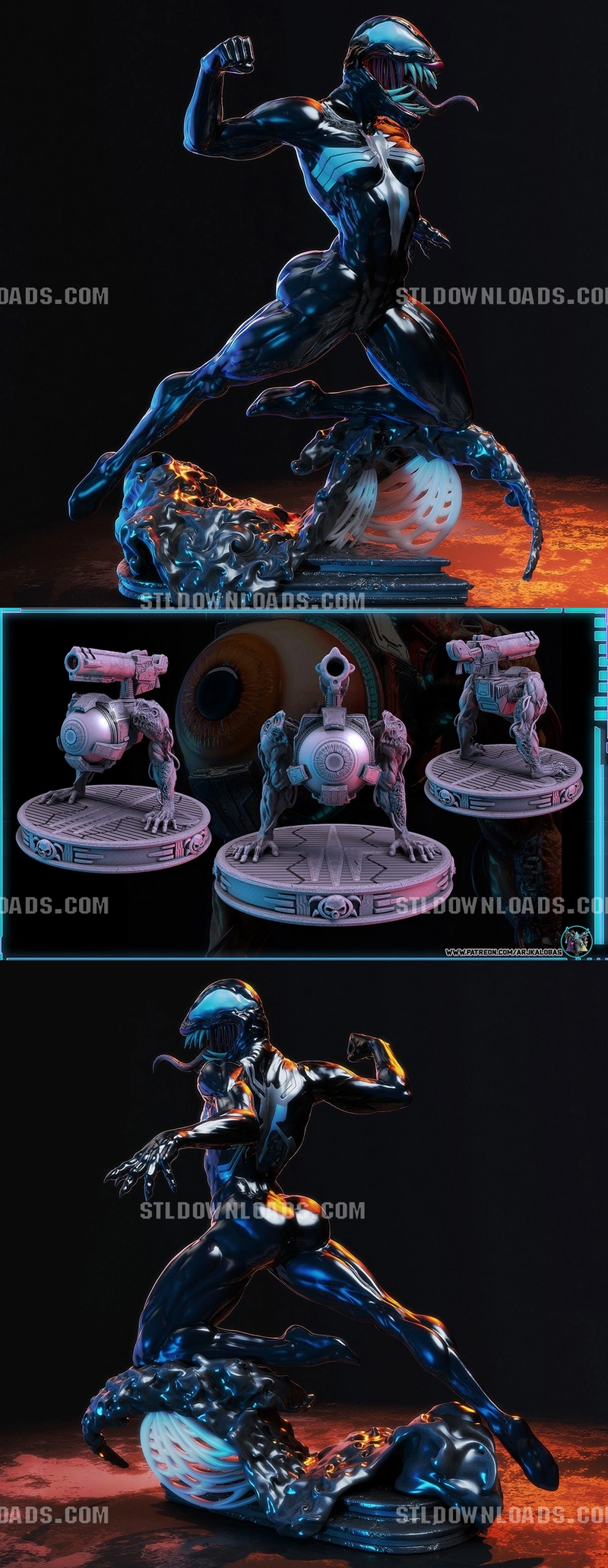 Venom Girl Marvel symbiote figure with a white emblem on a sculpted action base