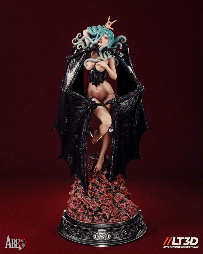 Slan from Berserk fan-art statue with wings, curling hair, and ornate base