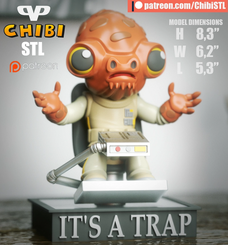 Chibi Admiral Ackbar figure with a control box and IT’S A TRAP display base