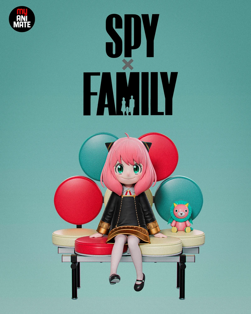 Seated Anya Forger Spy x Family figure with pink hair and balloons