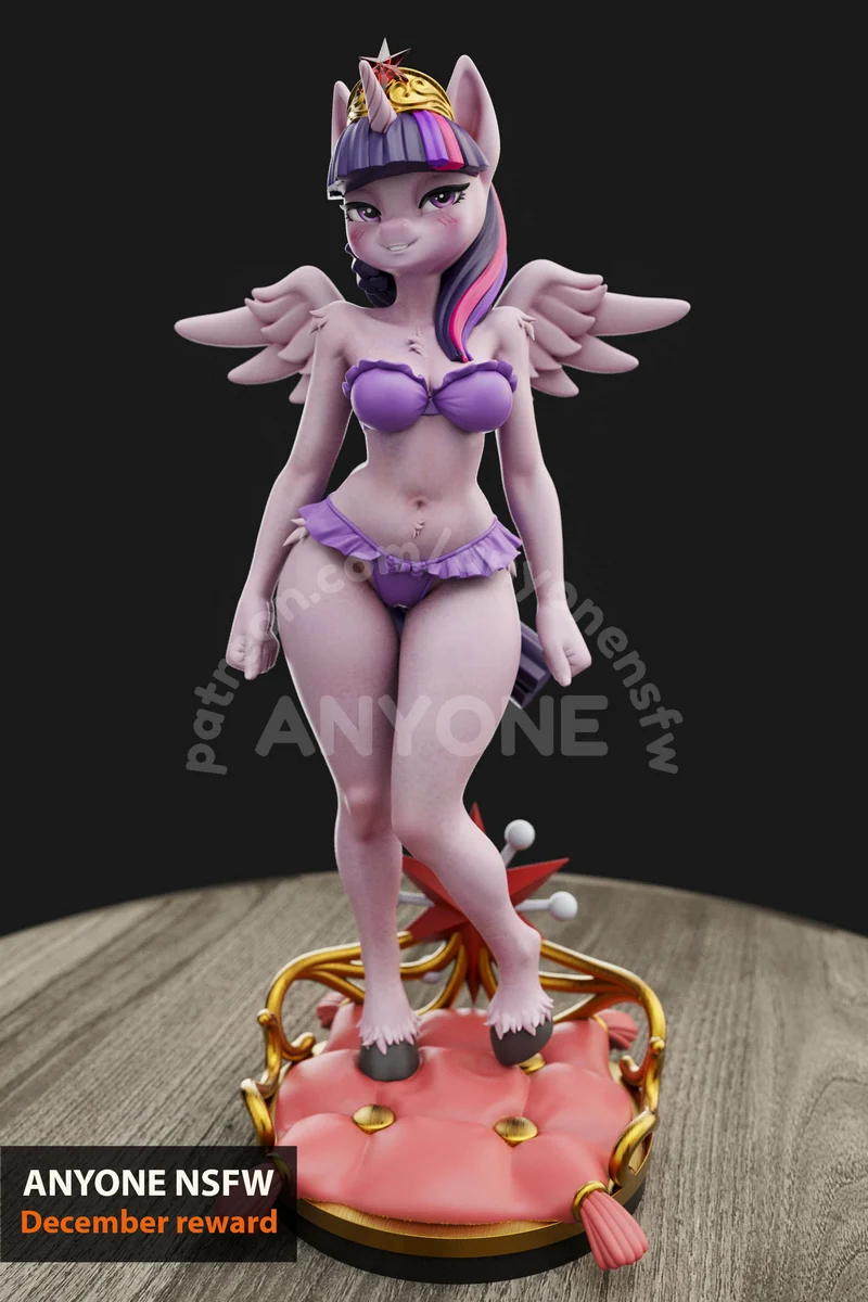 Twilight Sparkle winged unicorn figure with purple mane on an ornate display base