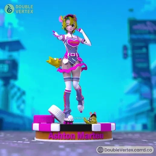 Colorful Ashton-Marten original character figure on a display base