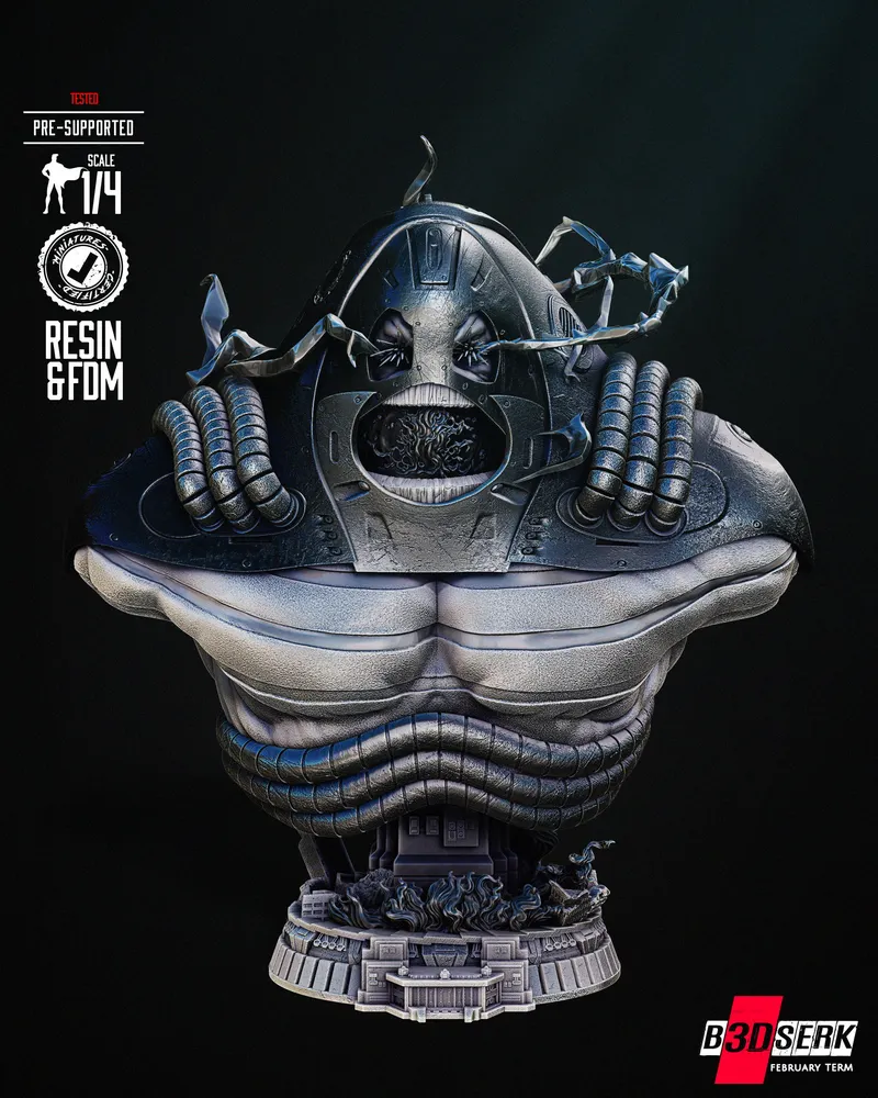 DC Comics Anti-Monitor armored character bust with coiled tubes and display base