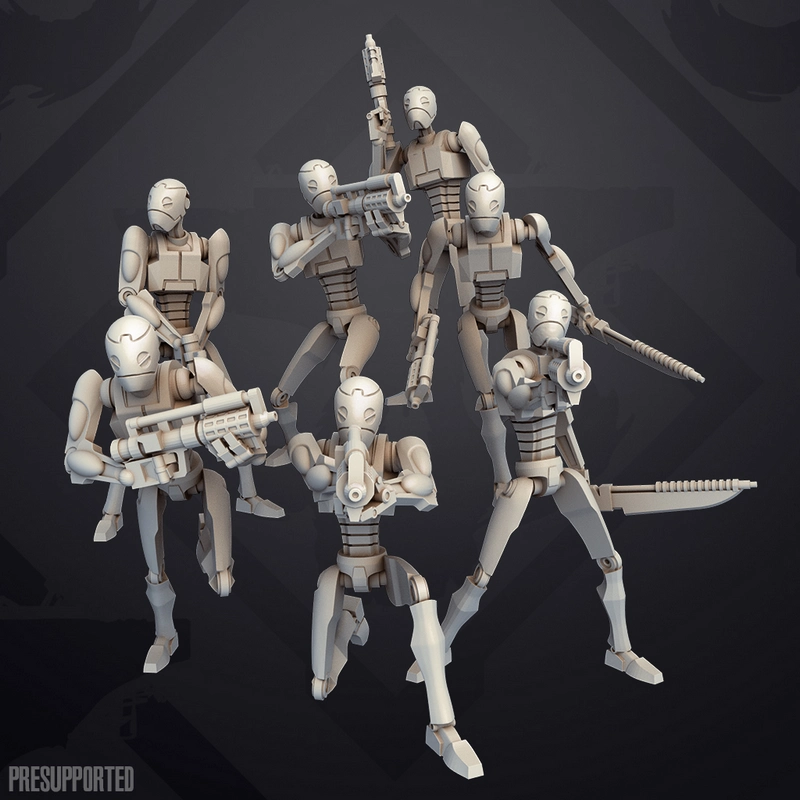 Six BX-Series Droid Commandos from Star Wars posed with weapons