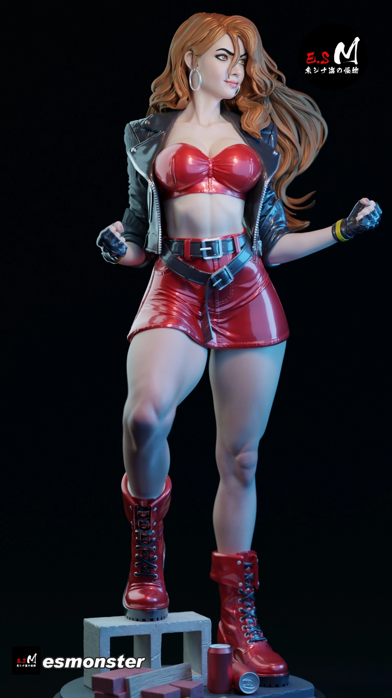 Blaze Fielding Streets of Rage 3D figure in a red outfit and leather jacket