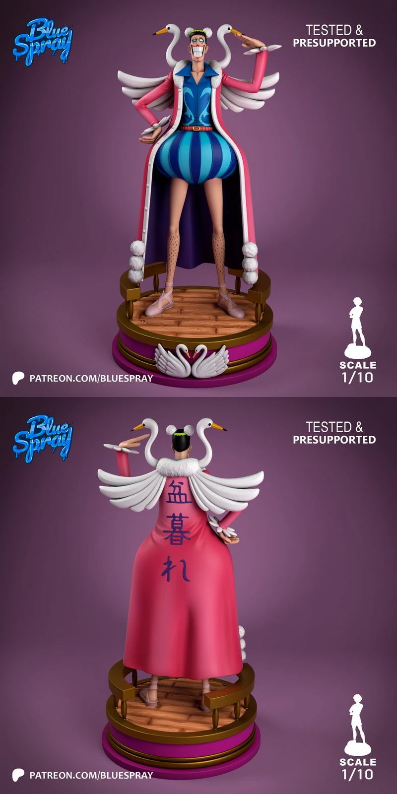 Mr. 2 Bon Clay One Piece character statue with swan details and display base