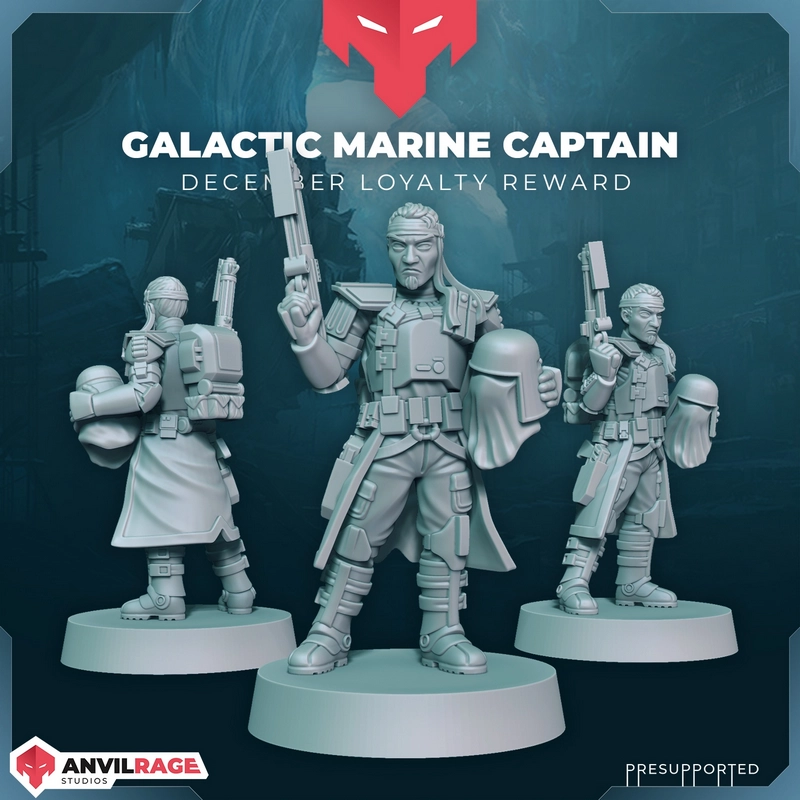 CC-1138 Bacara Galactic Marine captain miniature with blaster, helmet, armor and two companion figures