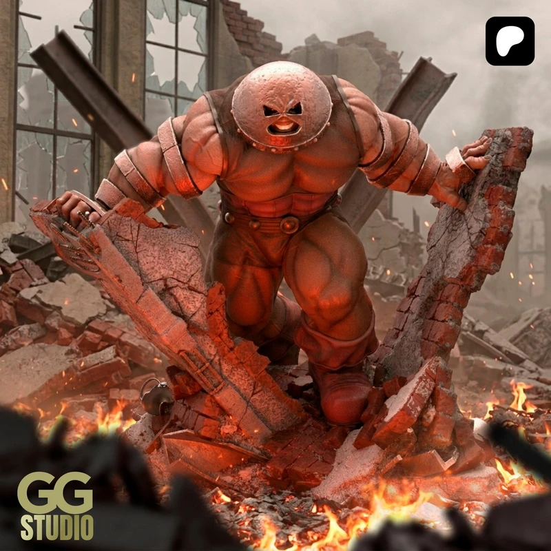 Marvel Juggernaut armored figure standing amid broken rubble