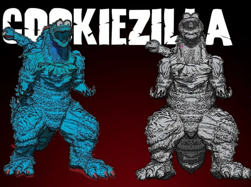 Cookiezilla fantasy monster figure with a bulky blue reptilian body and clawed feet