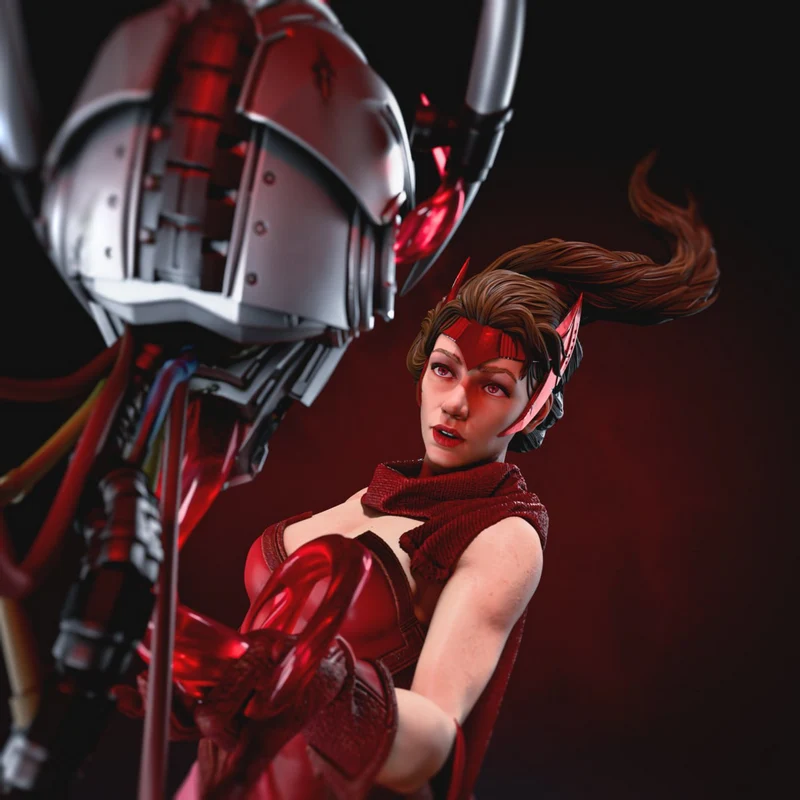Scarlet Witch figure with red headpiece, flowing hair, and energy effect