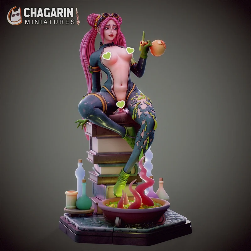 Sophie Lady Alchemist fantasy figure with pink hair, goggles, flask, and alchemy base