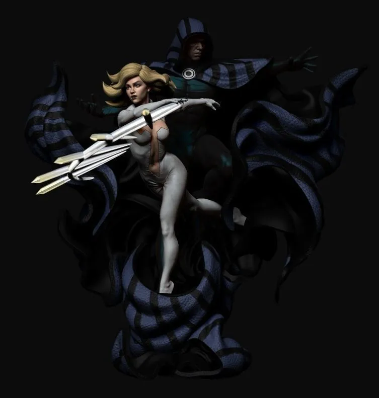 Cloak and Dagger Marvel figure with Dagger's blades and Cloak's flowing hooded cloak
