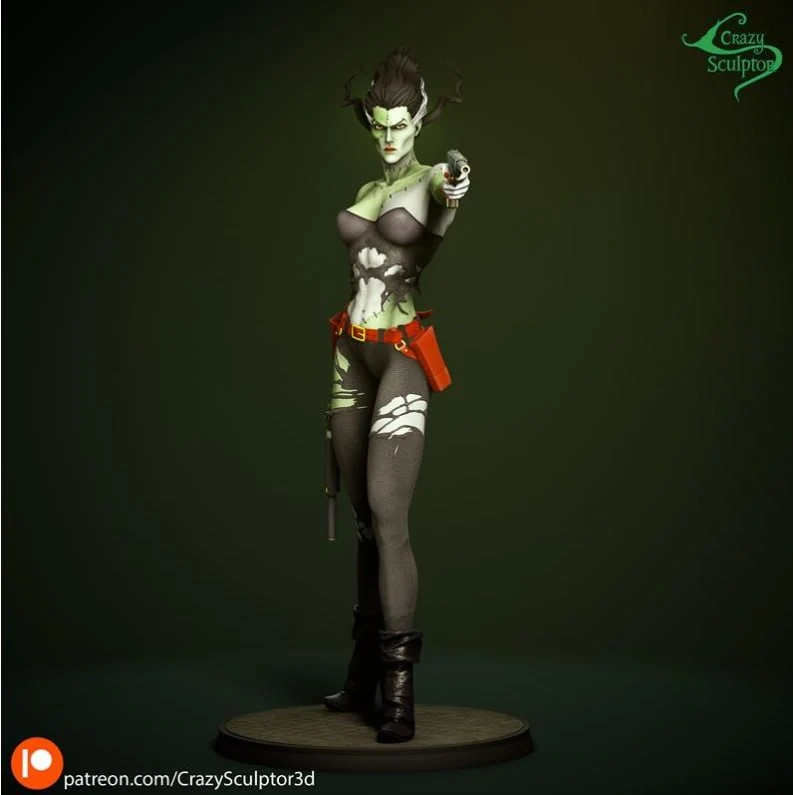 Bride of Frankenstein full-body 3D figure with swept hair and torn clothing