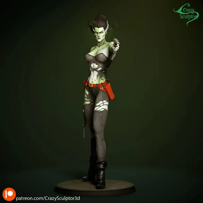Bride of Frankenstein full-body STL figure with swept hair and display base