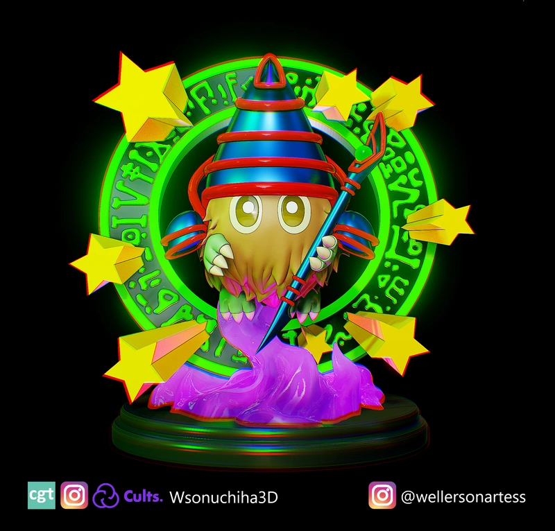 Magikuriboh Yu-Gi-Oh! fan art figure with a striped hat, wand, purple robe, stars, and magical ring