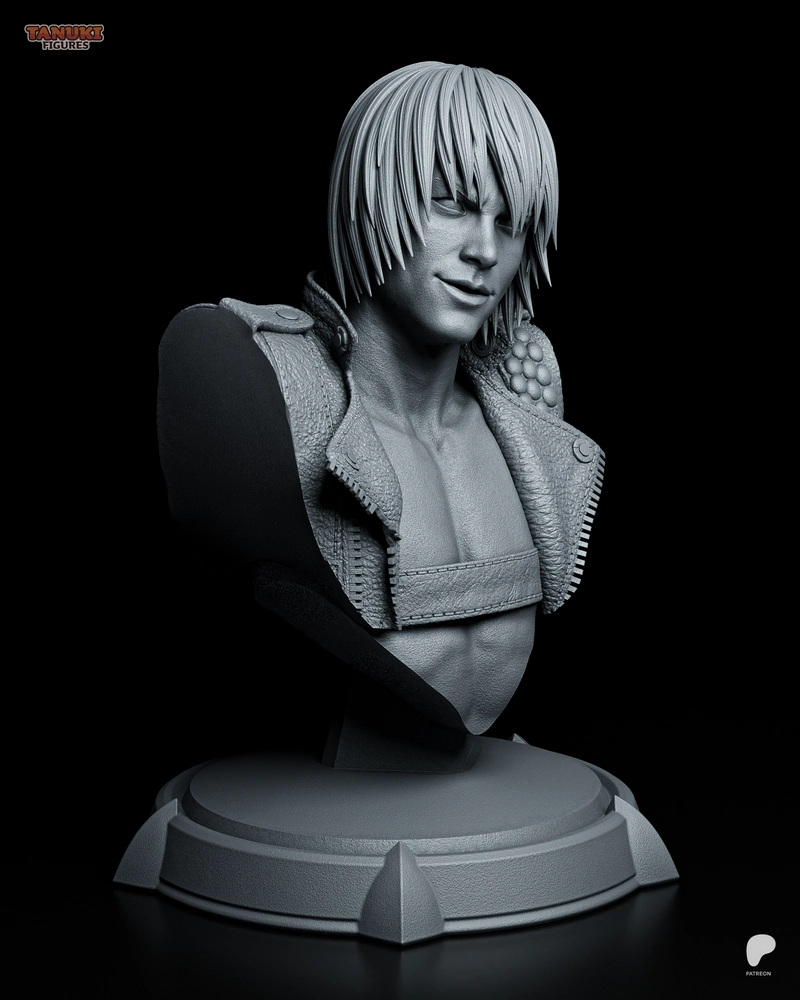 Dante from Devil May Cry character bust with open jacket on a display base